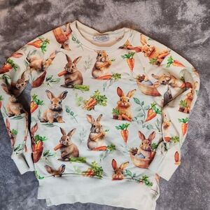 Bums & Roses Bunny & Carrot Print Crewneck Sweatshirt - Terry Bamboo